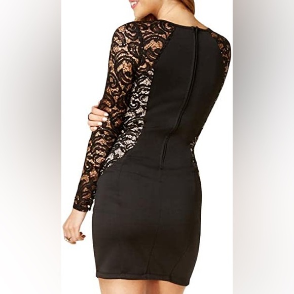Short sequine Black Embroidered Bodycon Long Sleeve Cocktail Dress - Picture 4 of 9